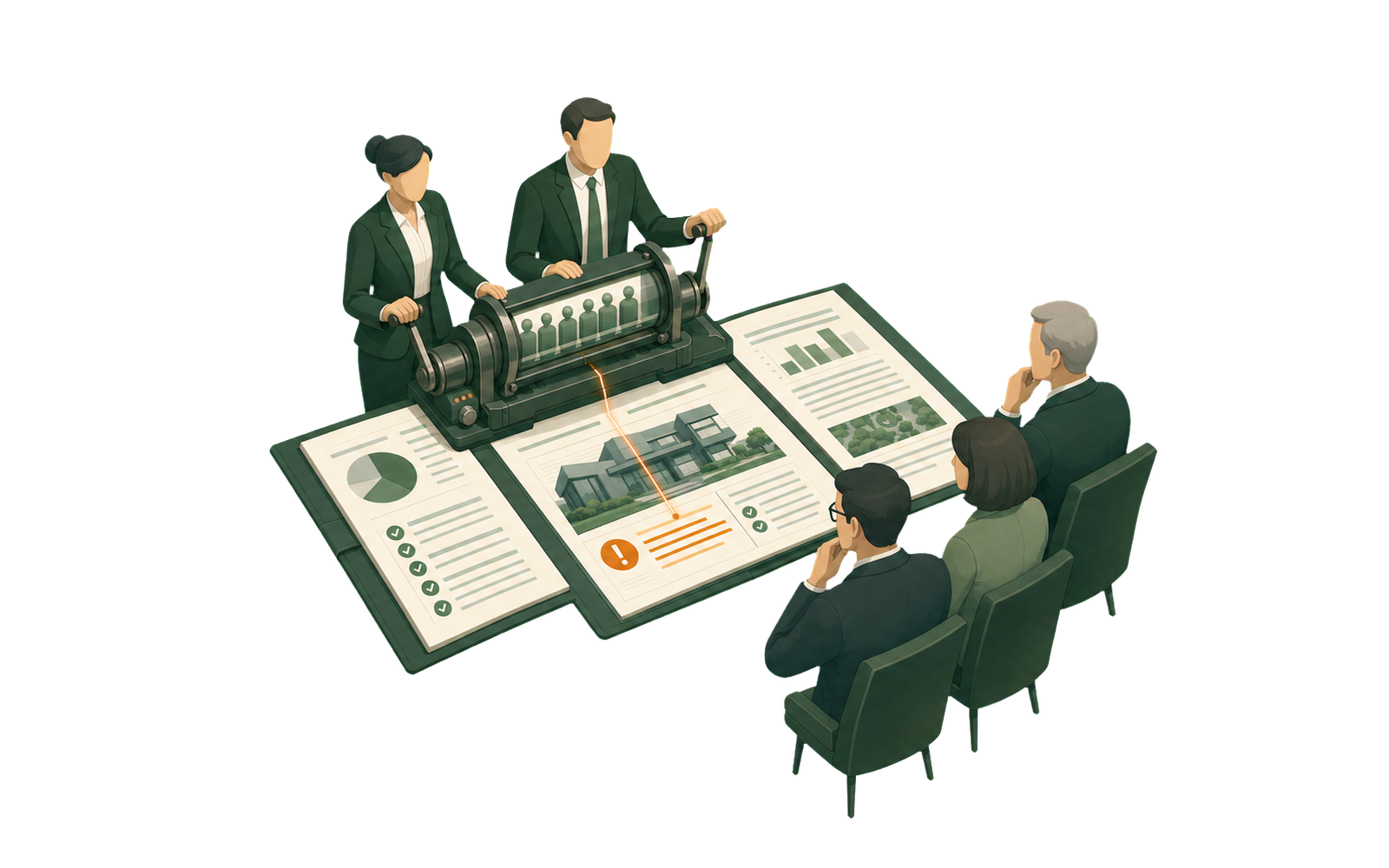 Senior judgement applied in the room: operators and reviewers reading a shared decision surface